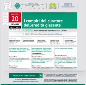 20 Ottobre 2022 – I compiti del curatore dell’eredità giacente